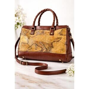 Patricia Nash Vintage Map Satchel Leather Geo Print Crossbody Italy Style Bag